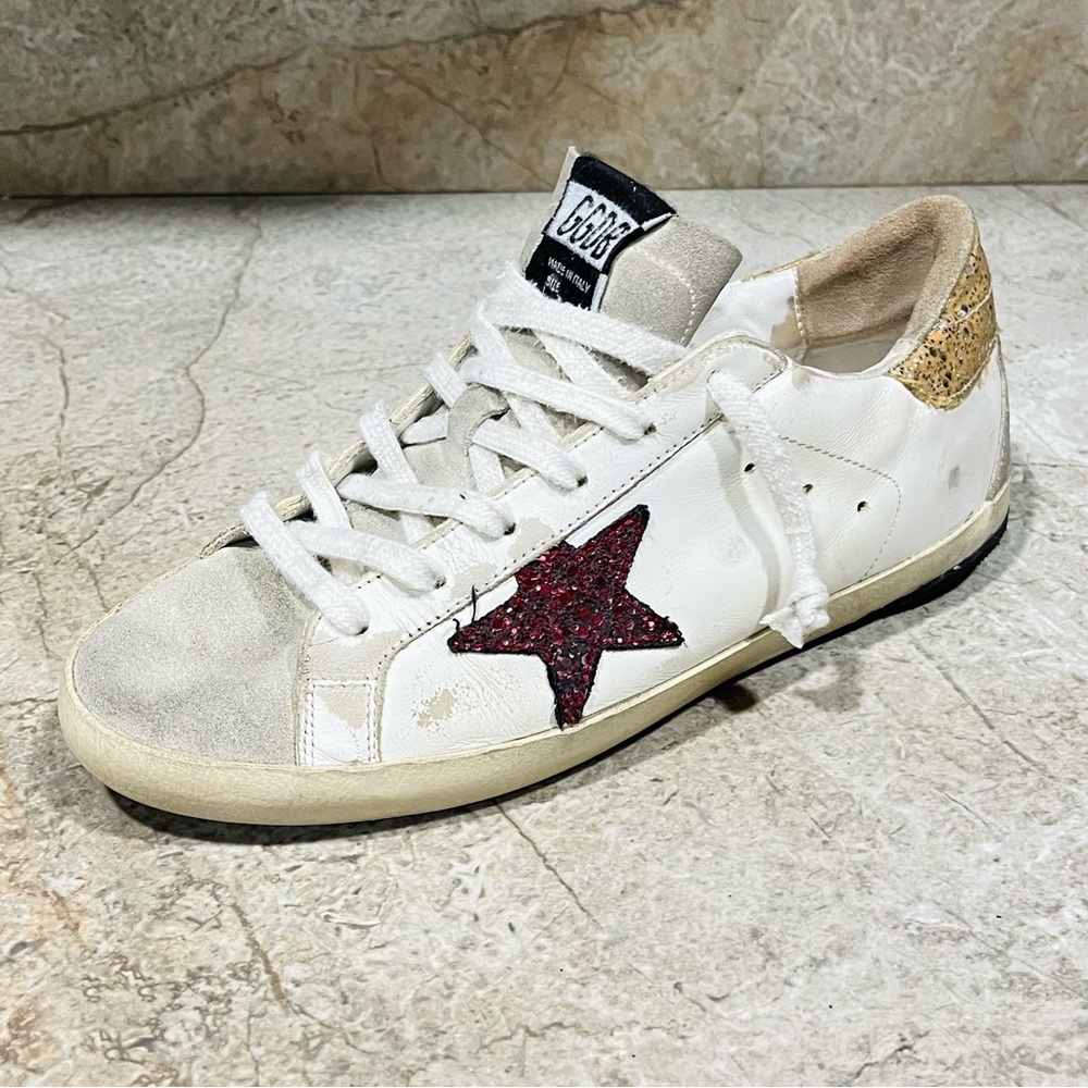 Golden Goose Superstar Gold Red White Leather Suede Sneakers - Picture 4 of 12